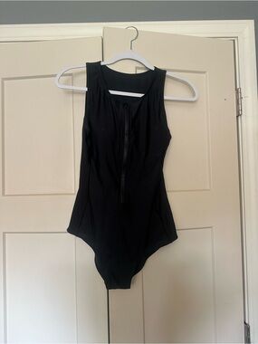 Black Zip-Front One-Piece Swimsuit